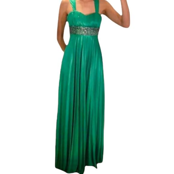 My Michelle Green Satin Sequin Evening St. Patrick's Day Prom Dress Size S/XS - Picture 2 of 15